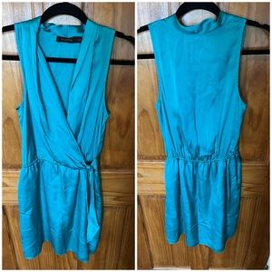 Satin blue mini wrap dress